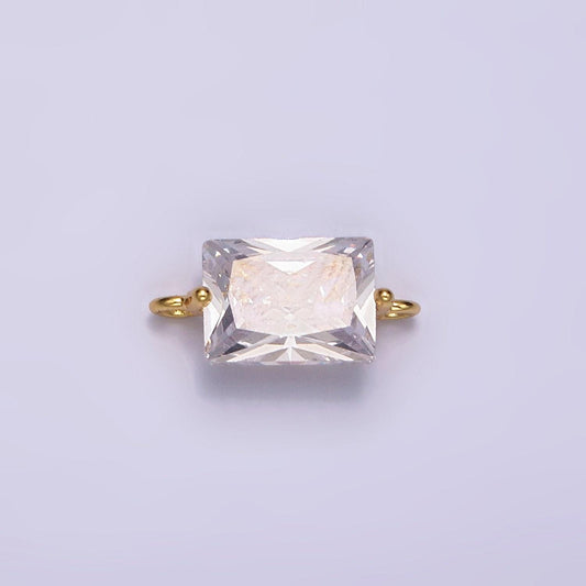 24k gold filled 5mm clear cz baguette connector | g799
