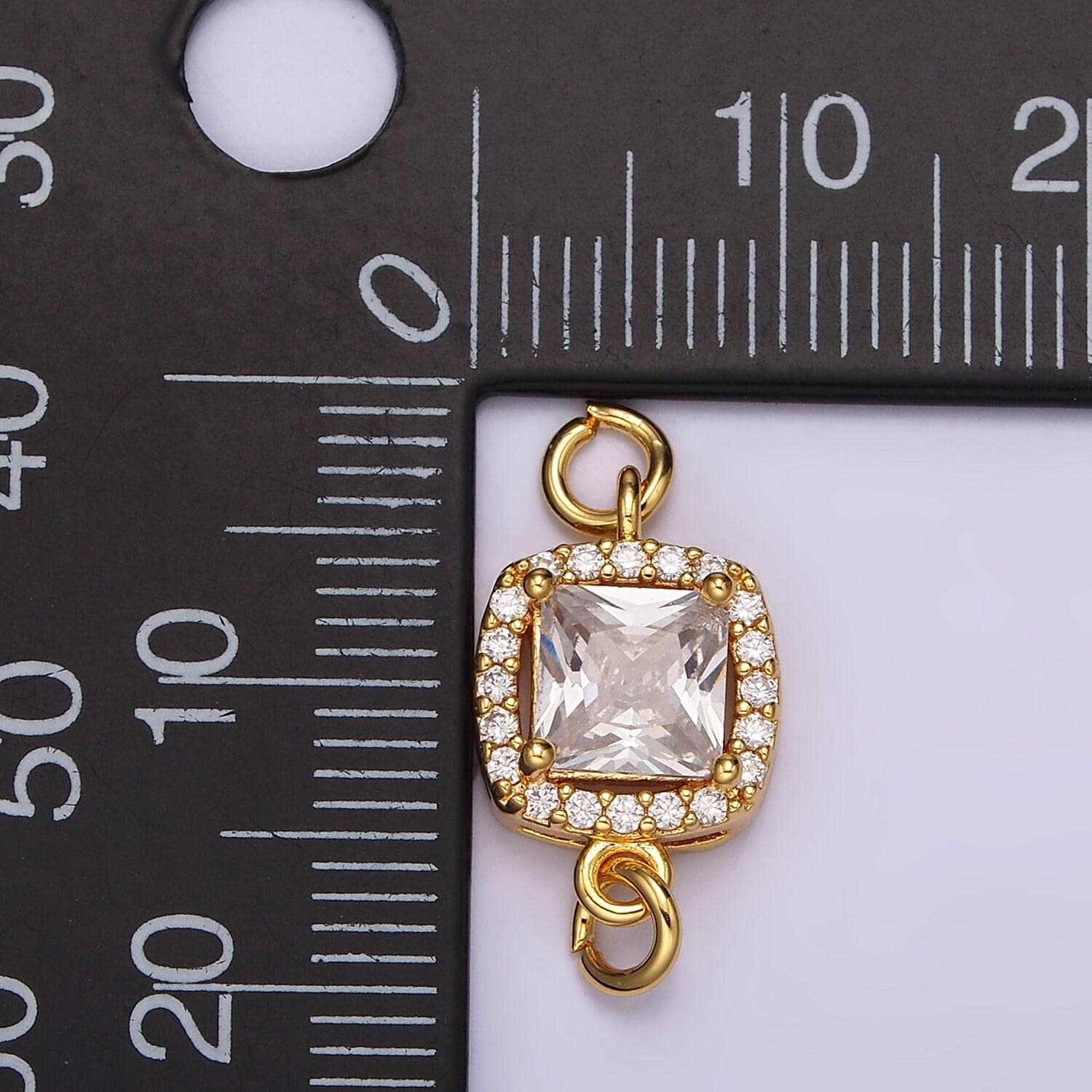 24k gold filled clear cz square rounded micro paved cz connector | g800