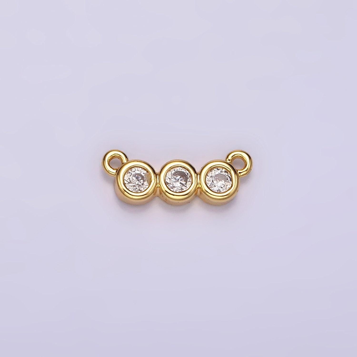 14k gold filled 4mm triple clear round cz bezel mini connector | g794