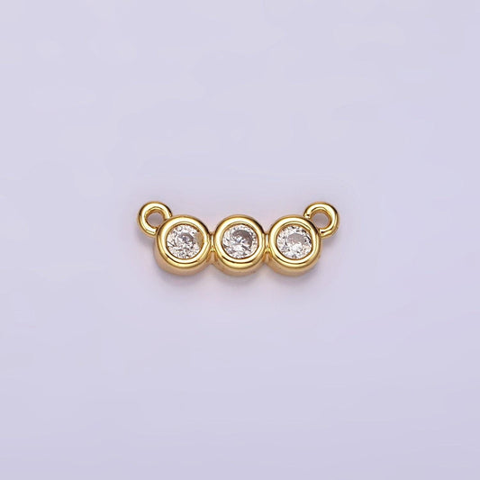 14k gold filled 4mm triple clear round cz bezel mini connector | g794