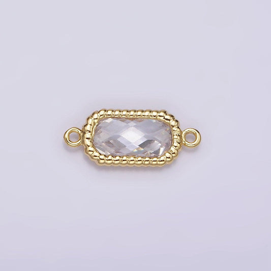 14k gold filled clear oval cz multifaceted braided bezel connector | g793