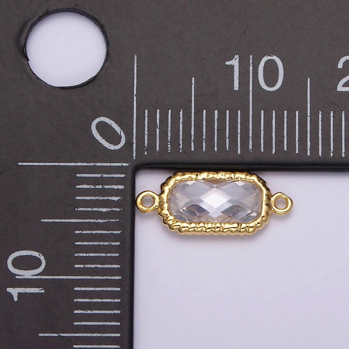 14k gold filled clear oval cz multifaceted braided bezel connector | g793