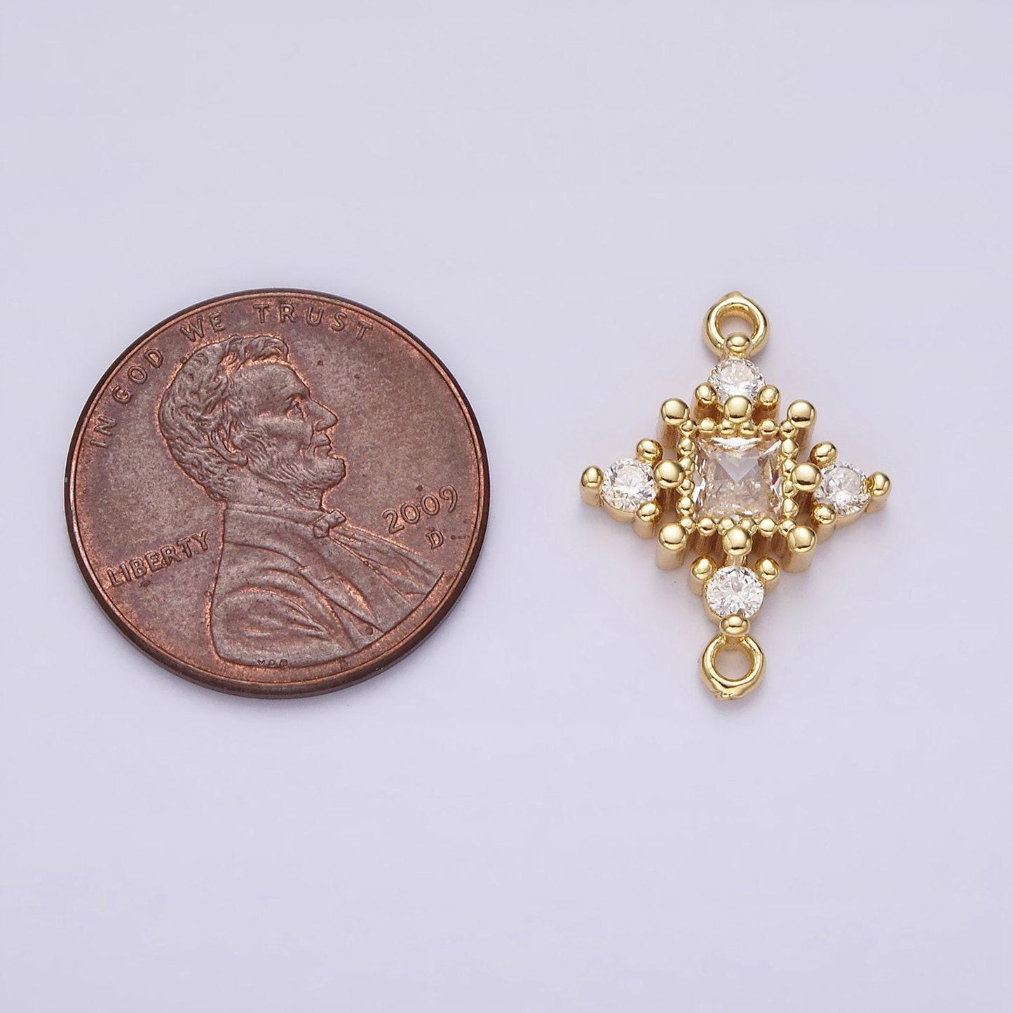 14k gold filled clear cz square dotted open rhombus celestial star connector | g791