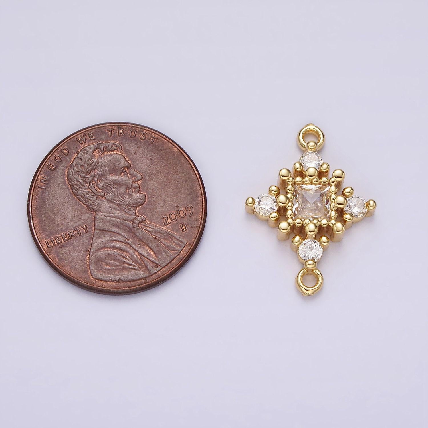 14k gold filled clear cz square dotted open rhombus celestial star connector | g791