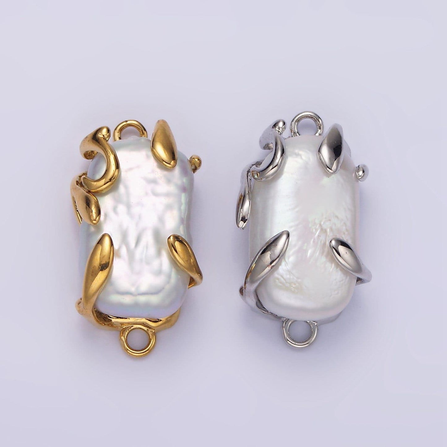 18k gold filled white baroque freshwater pearl molten drip connector in gold & silver | g726 g784