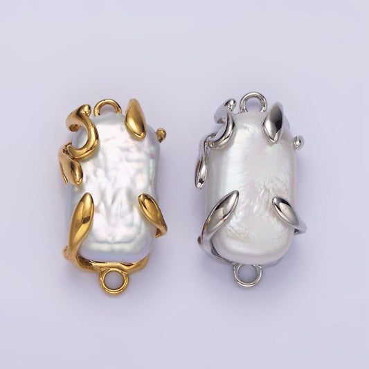 18k gold filled white baroque freshwater pearl molten drip connector in gold & silver | g726 g784
