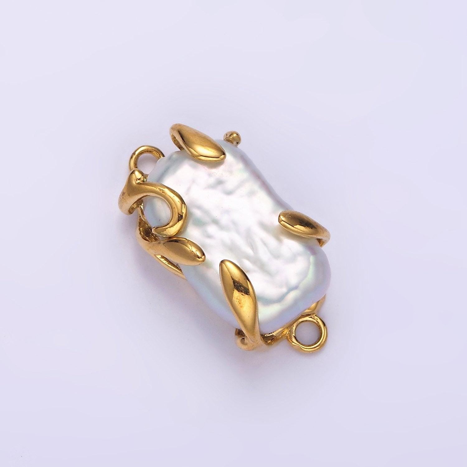 18k gold filled white baroque freshwater pearl molten drip connector in gold & silver | g726 g784