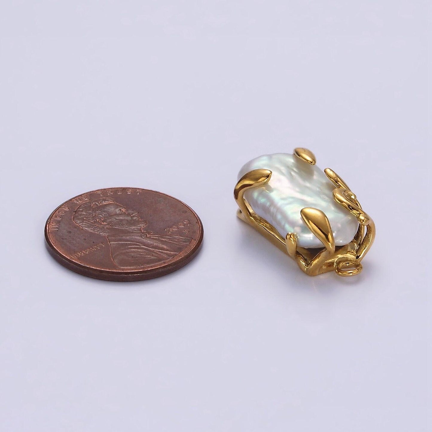 18k gold filled white baroque freshwater pearl molten drip connector in gold & silver | g726 g784