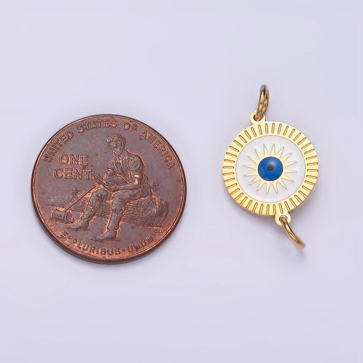 Gold stainless steel evil eye charm connector in gold radial sun link connector for bracelet necklace g-783