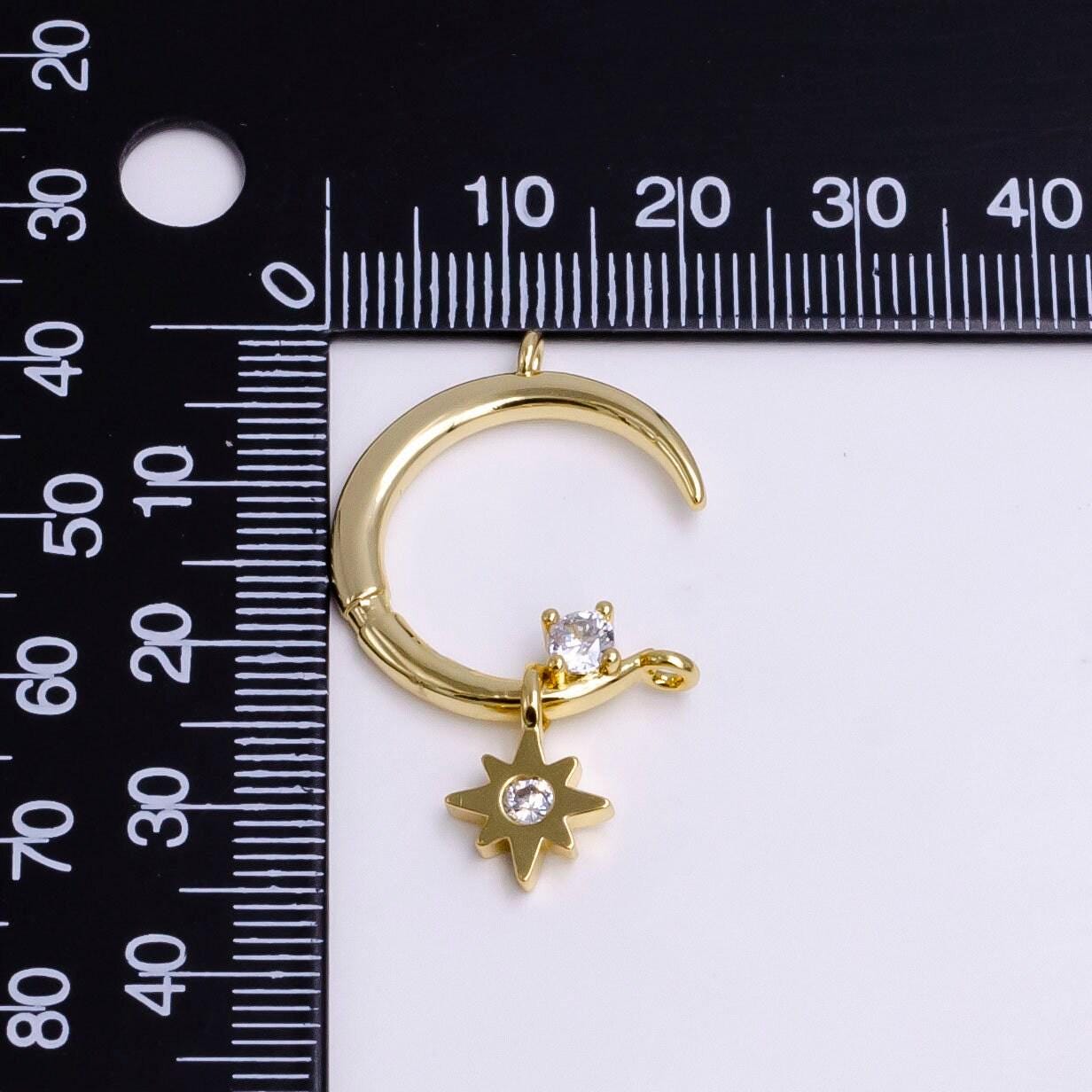 14k gold filled celestial crescent moon stars cz drop connector | g781