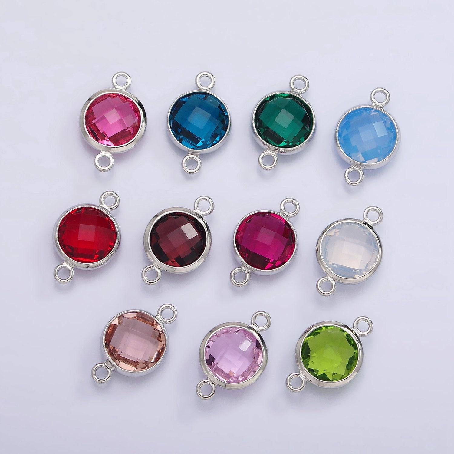 Mini white gold filled cubic zirconia link connector color faceted crystal charm connector birthstone silver link connector g754-764