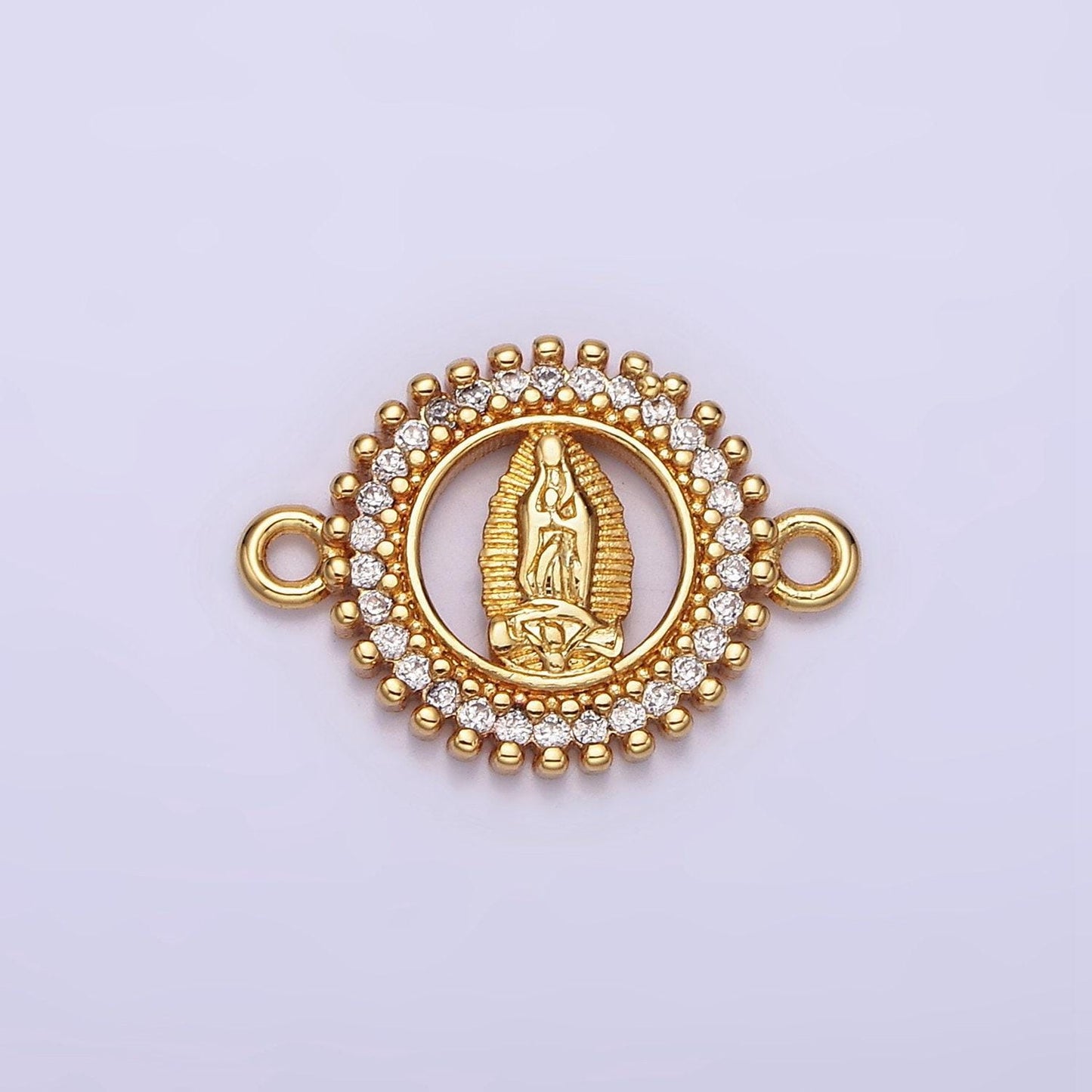 14k gold filled 17.5mm lady guadalupe mary open cz lined beaded round connector | g720