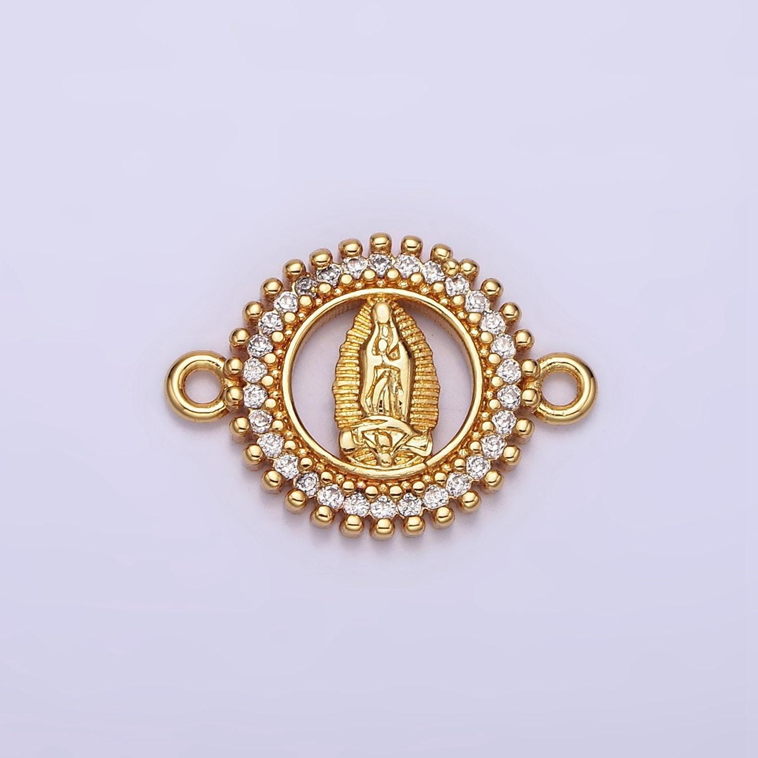 14k gold filled 17.5mm lady guadalupe mary open cz lined beaded round connector | g720