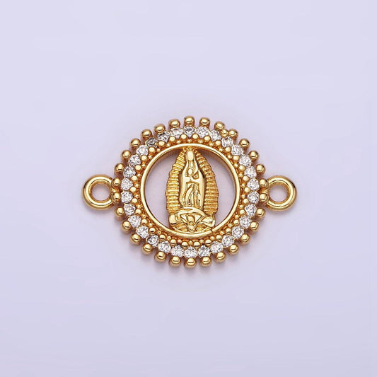 14k gold filled 17.5mm lady guadalupe mary open cz lined beaded round connector | g720