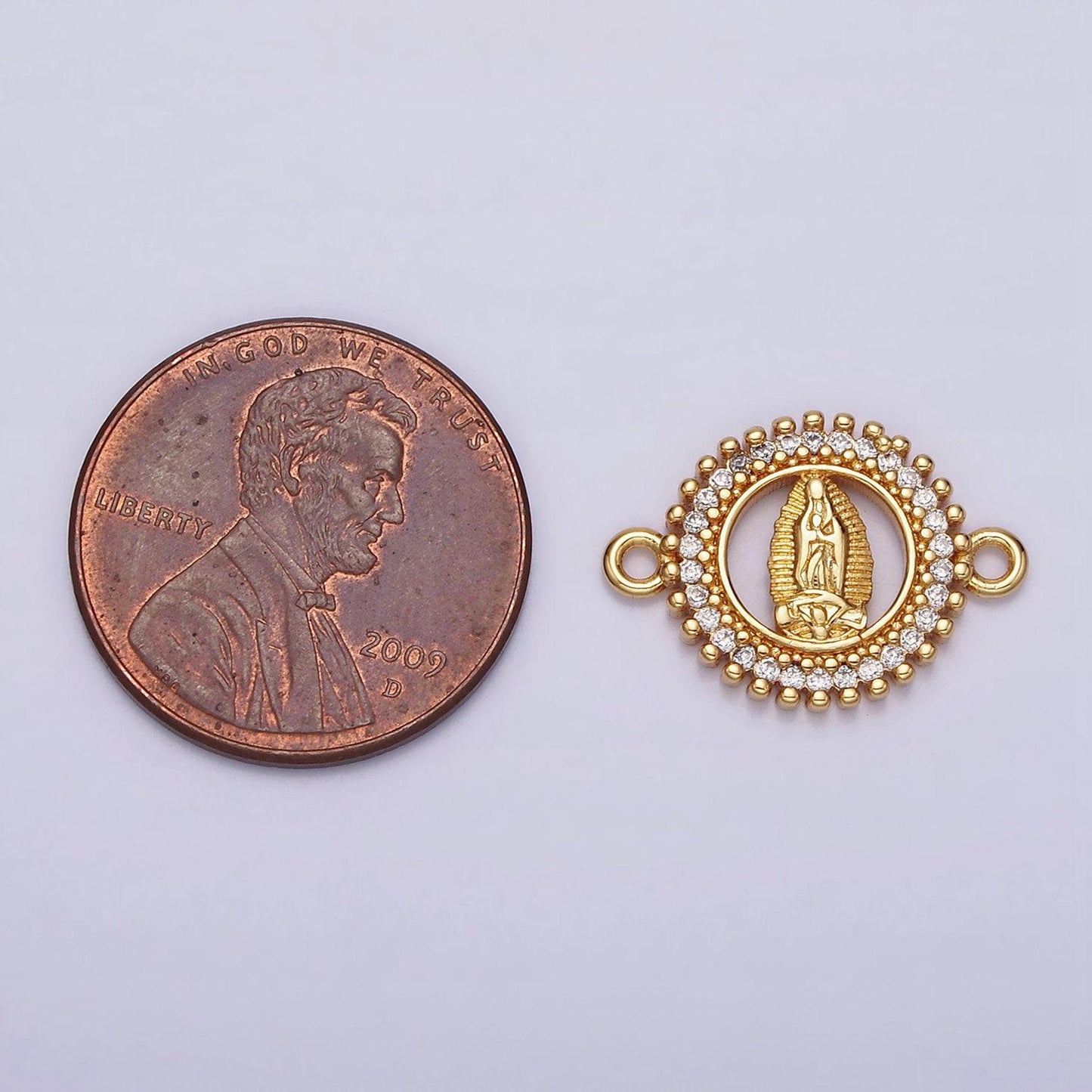 14k gold filled 17.5mm lady guadalupe mary open cz lined beaded round connector | g720