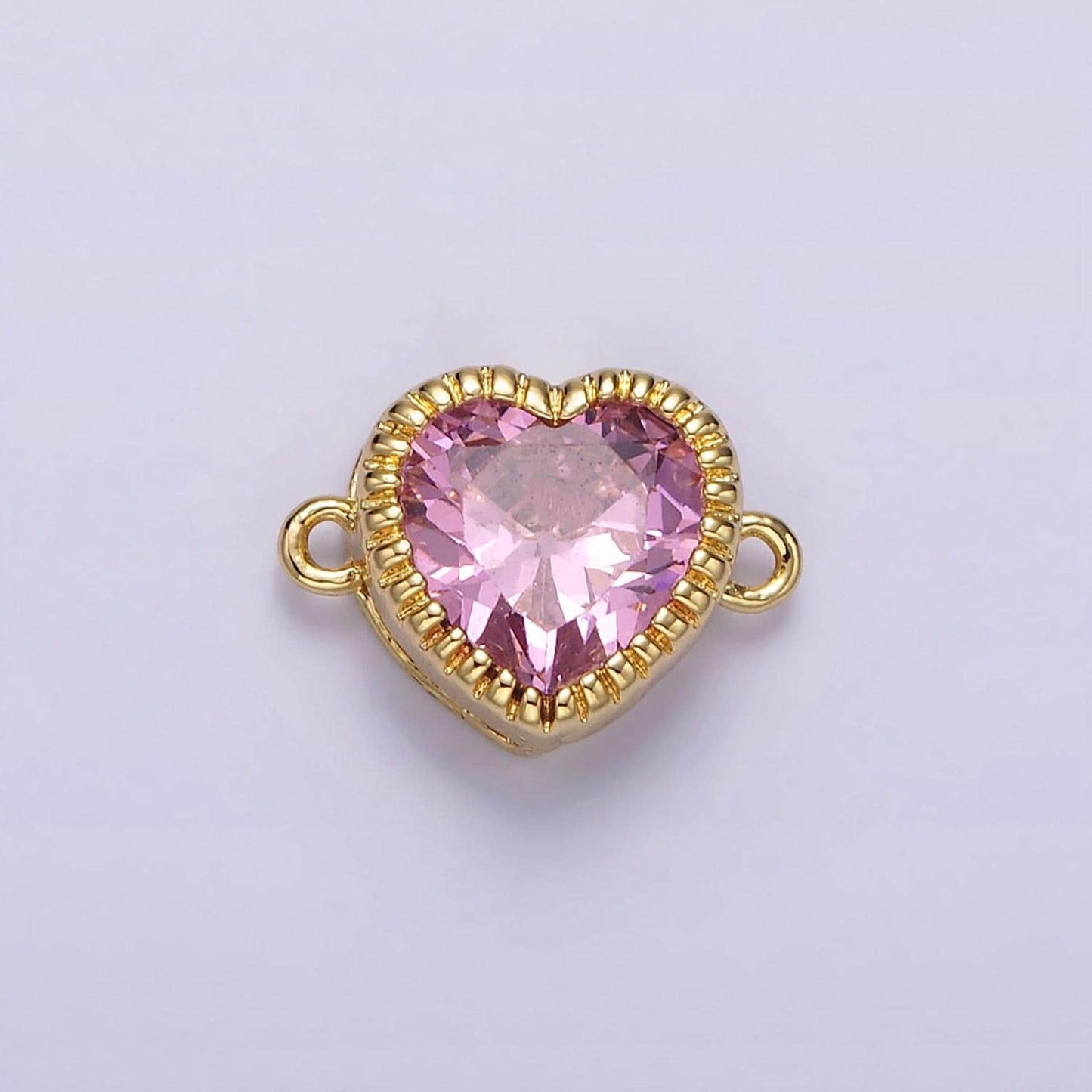 14k gold filled 9.5mm red, pink, clear cz heart line-textured connector | g717 - g719