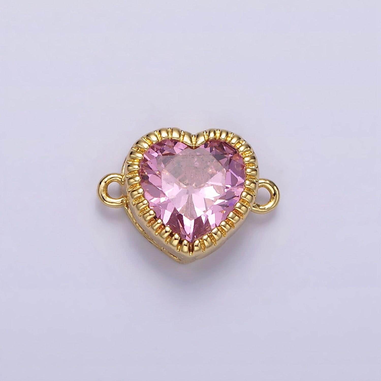 14k gold filled 9.5mm red, pink, clear cz heart line-textured connector | g717 - g719