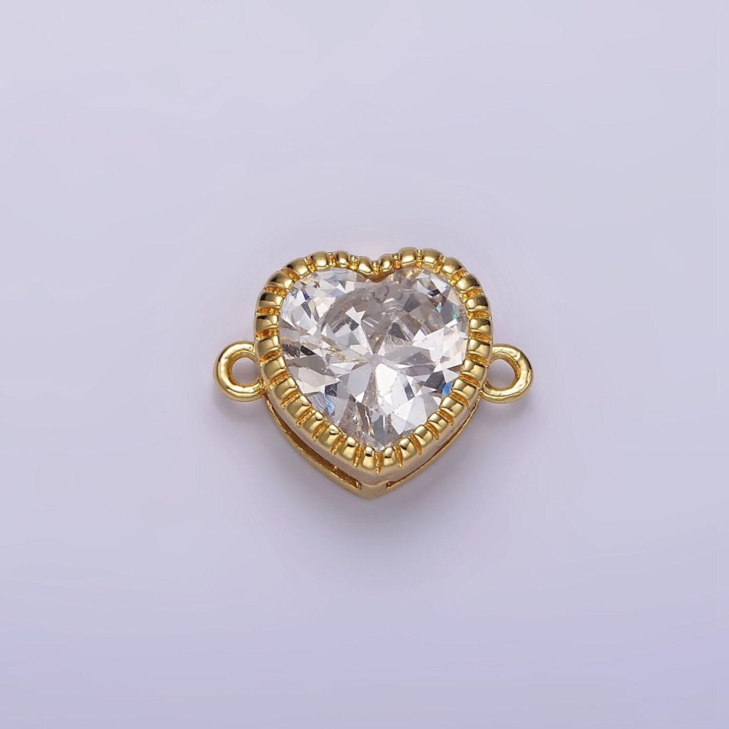 14k gold filled 9.5mm red, pink, clear cz heart line-textured connector | g717 - g719