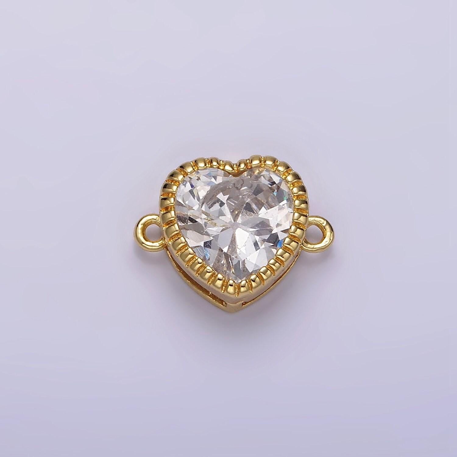 14k gold filled 9.5mm red, pink, clear cz heart line-textured connector | g717 - g719
