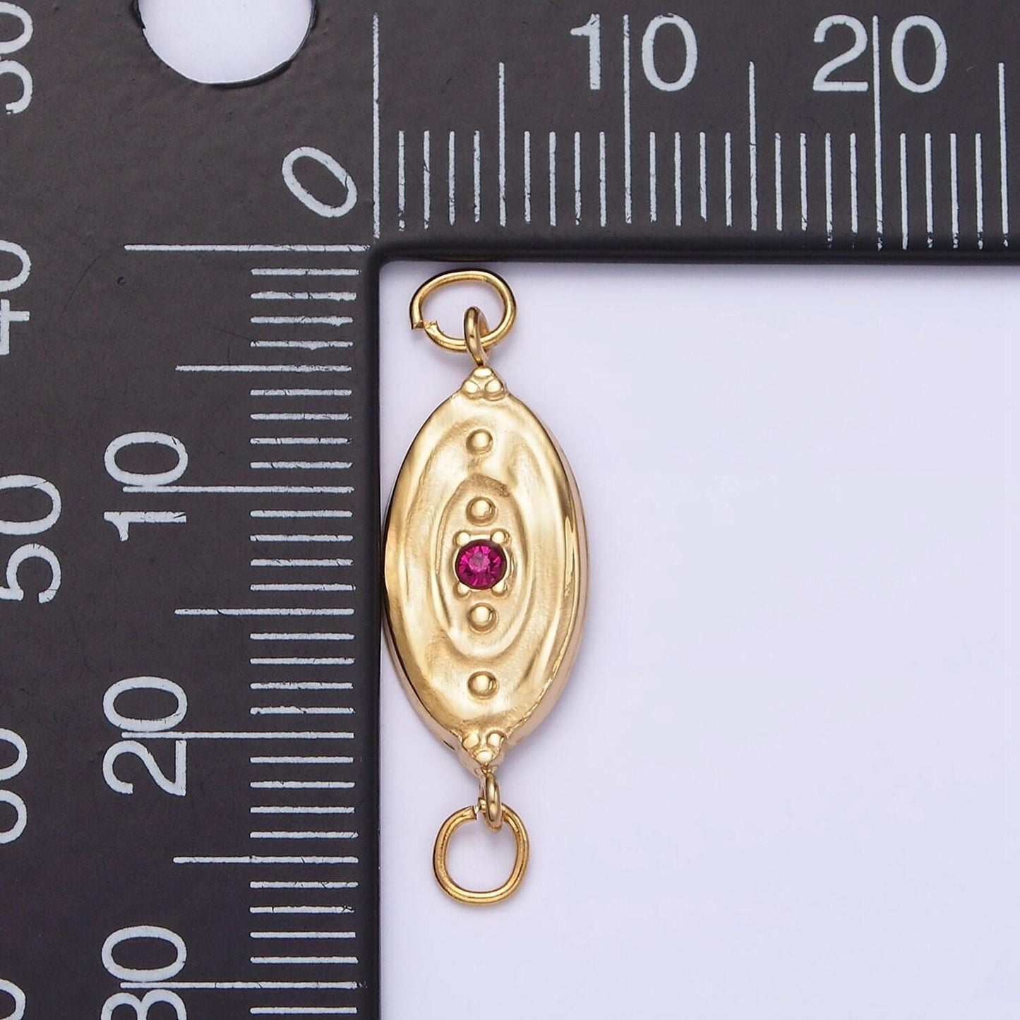 Stainless steel fuchsia cz dotted oval molten textured connector g-715