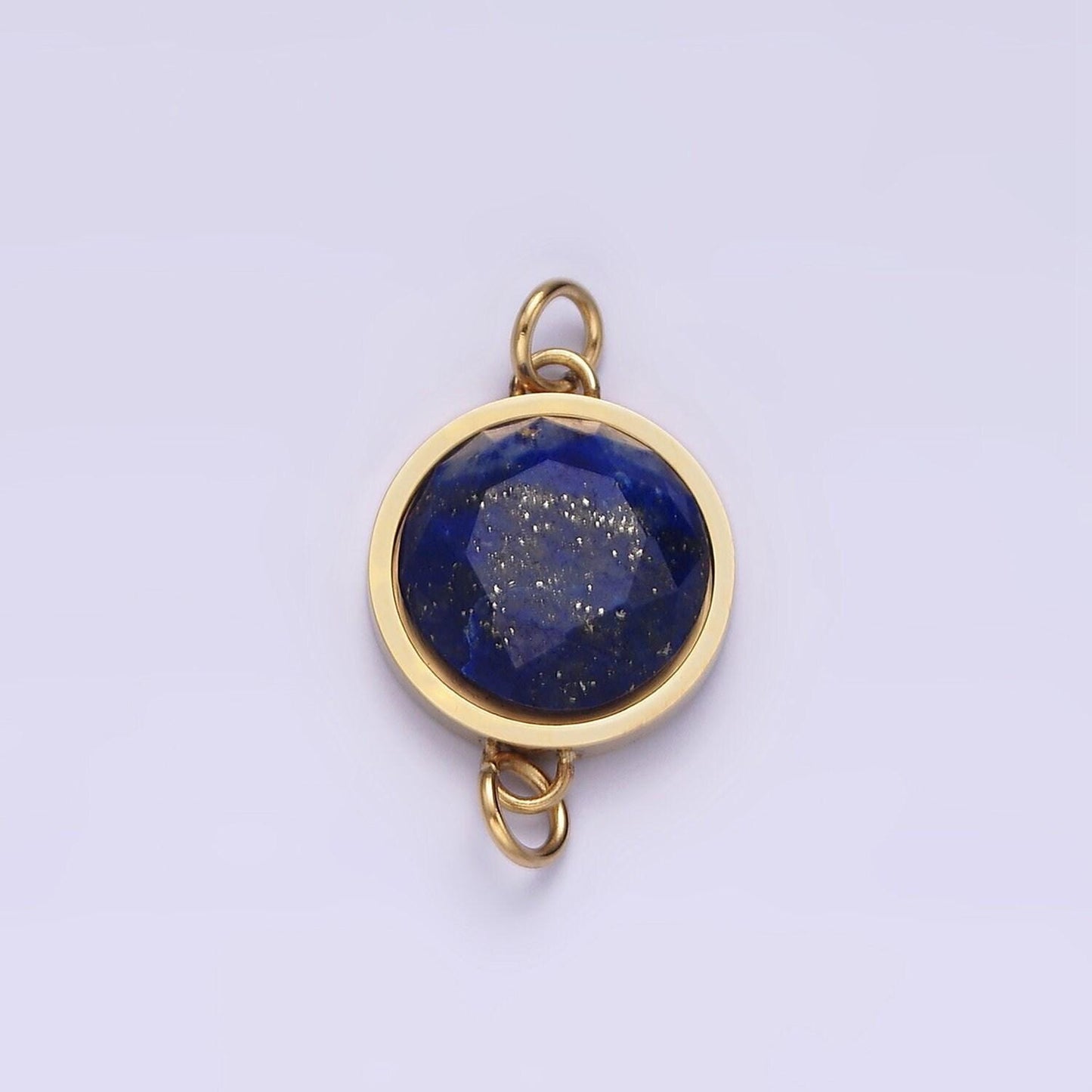 Stainless steel 12mm black onyx, blue lapiz gemstone round charm connector for bracelet link connector | g713