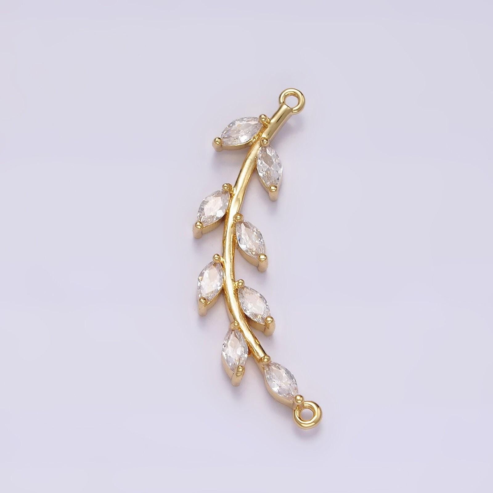 16k gold filled clear marquise leaf curved 26.7mm connector | g708