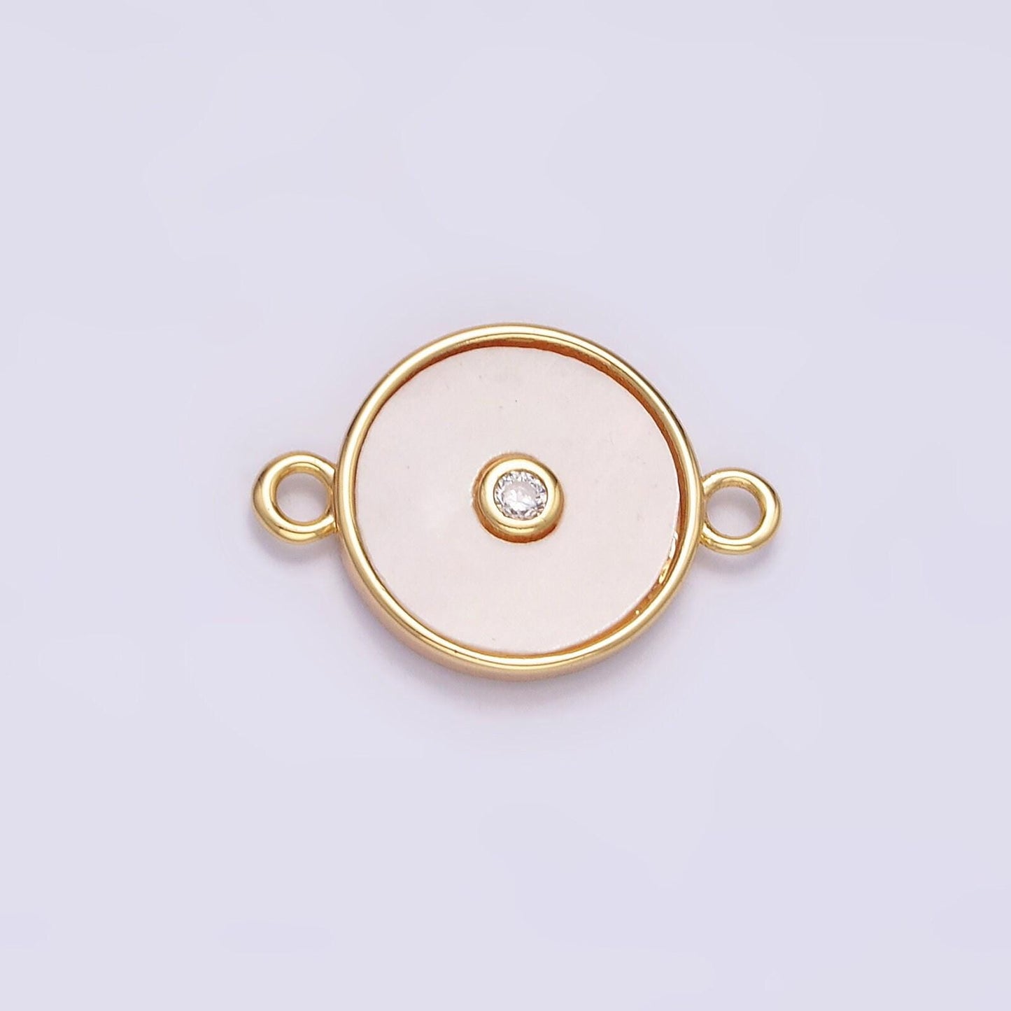 16k gold filled 11.5mm shell pearl clear cz round charm connector for minimalist bracelet link connector | g707