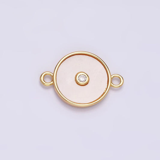 16k gold filled 11.5mm shell pearl clear cz round charm connector for minimalist bracelet link connector | g707