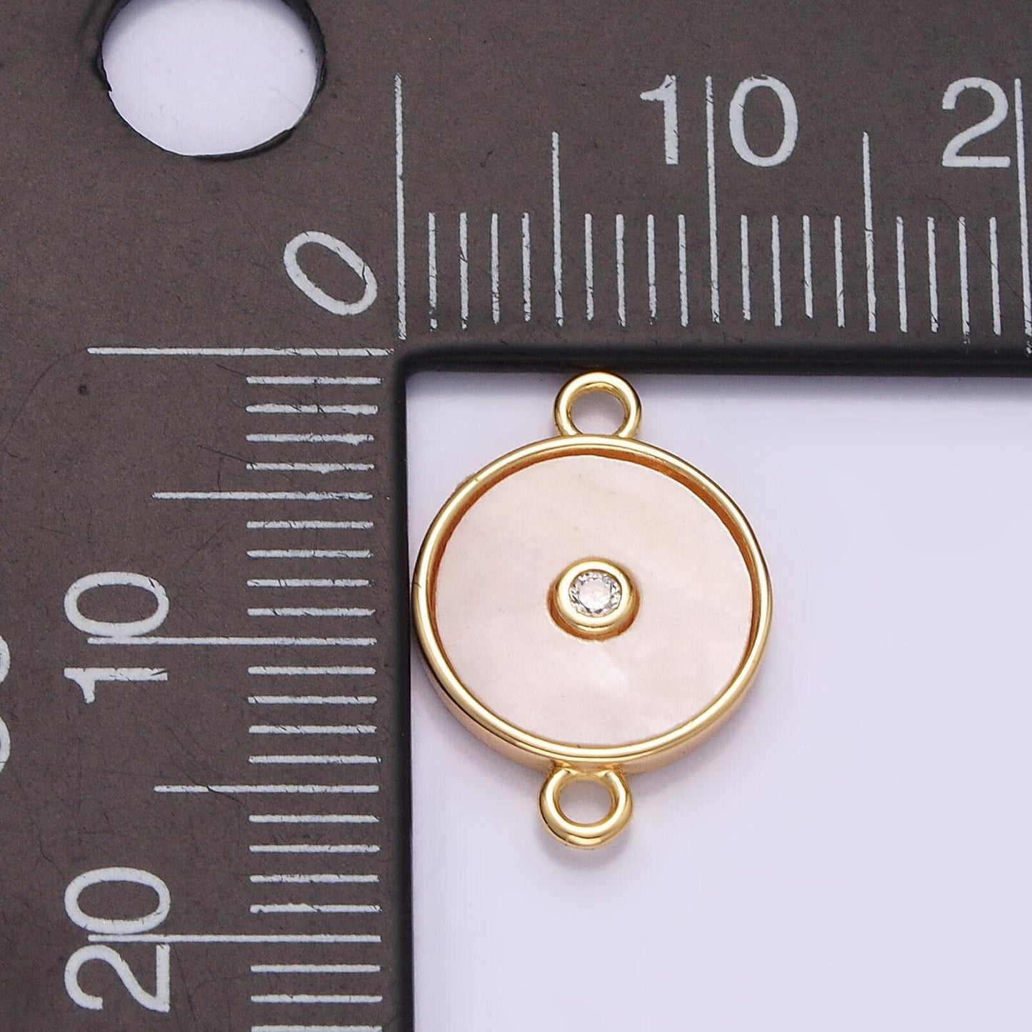 16k gold filled 11.5mm shell pearl clear cz round charm connector for minimalist bracelet link connector | g707