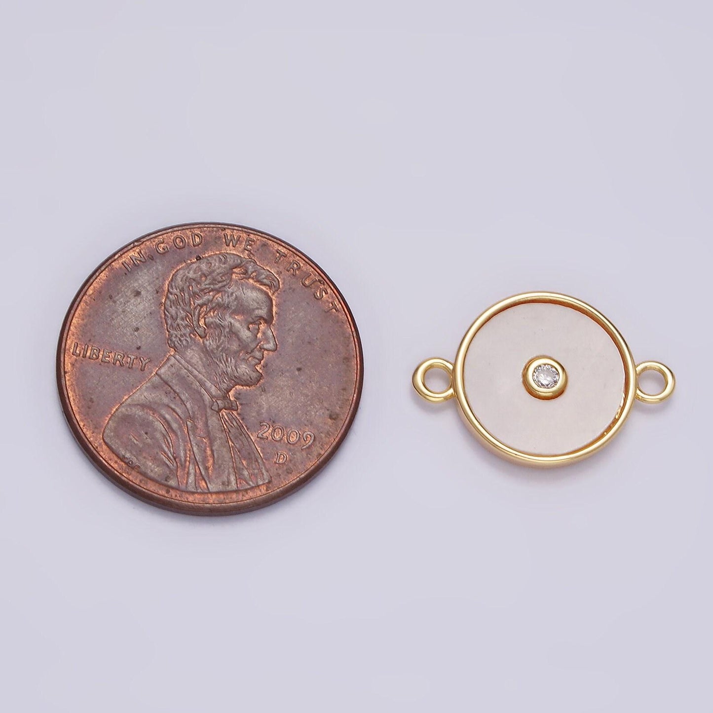 16k gold filled 11.5mm shell pearl clear cz round charm connector for minimalist bracelet link connector | g707