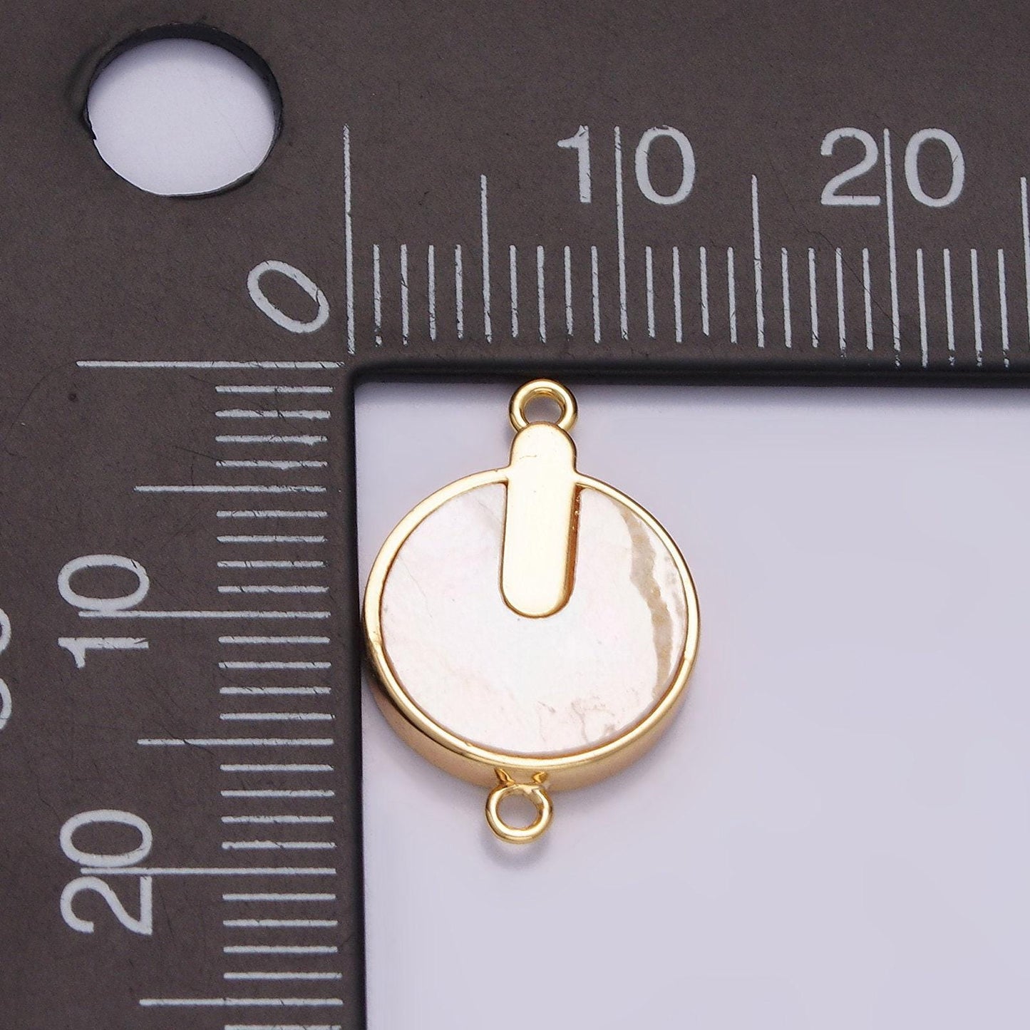 16k gold filled 12mm bar lined shell pearl round minimalist bezel connector | g694