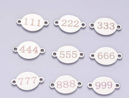 Stainless steel angel number numerology engraved oval connector tarnish free charm connector for bracelet necklace supply | g-672