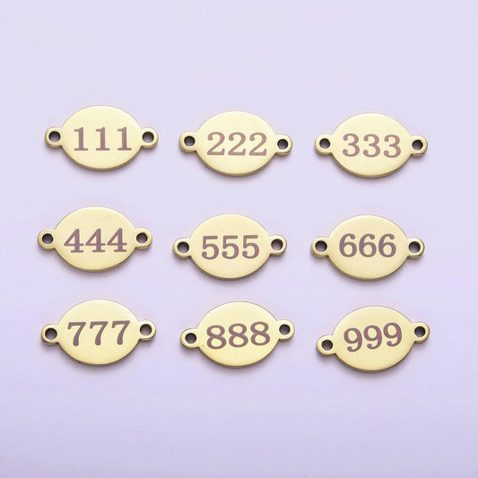 Stainless steel gold angel number numerology engraved oval connector tarnish free charm connector for bracelet necklace supply | g-672
