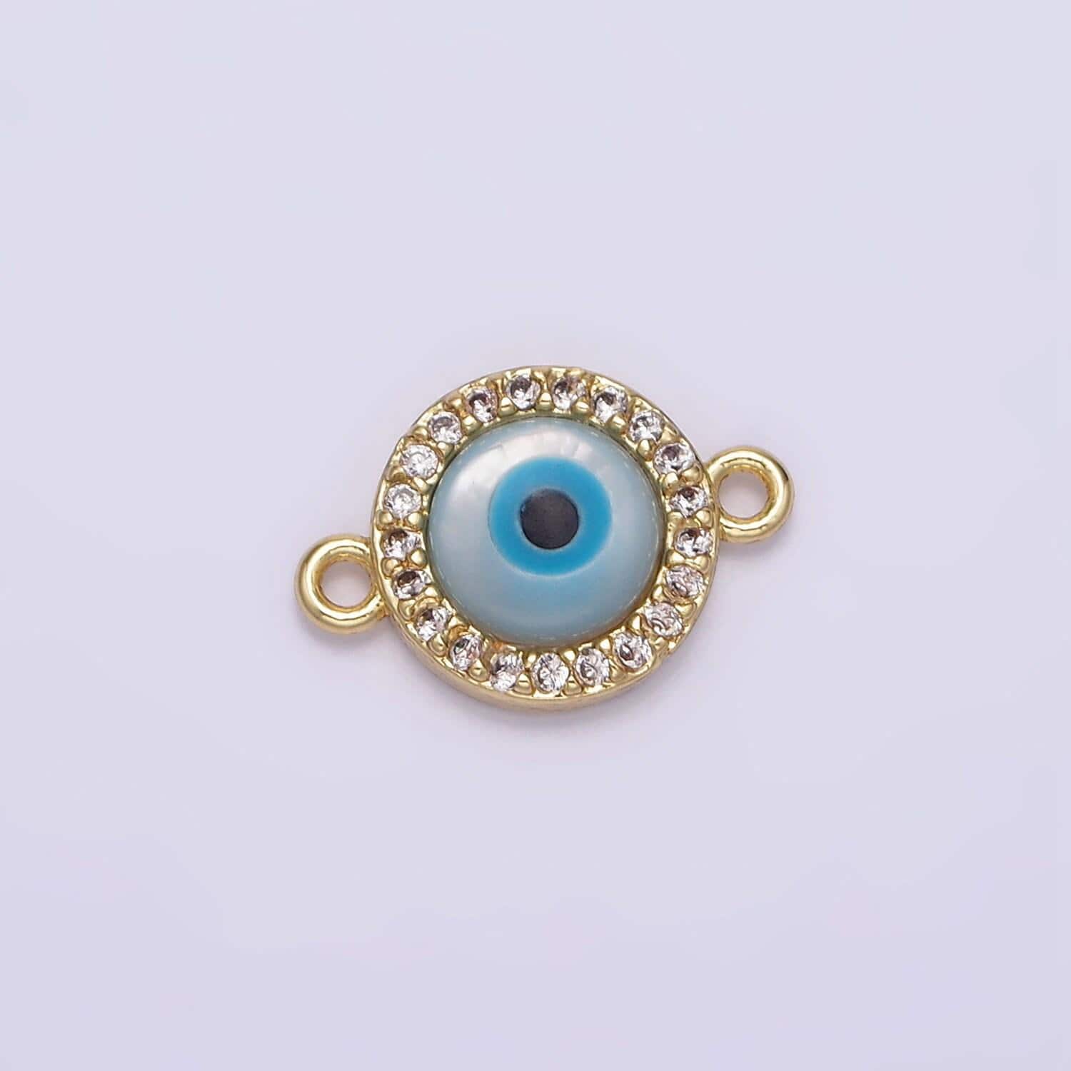 Shell pearl evil eye micro pave cz connector charm - 24k gold filled over brass charm eye of ra cubic zirconia link connector wholesale g666