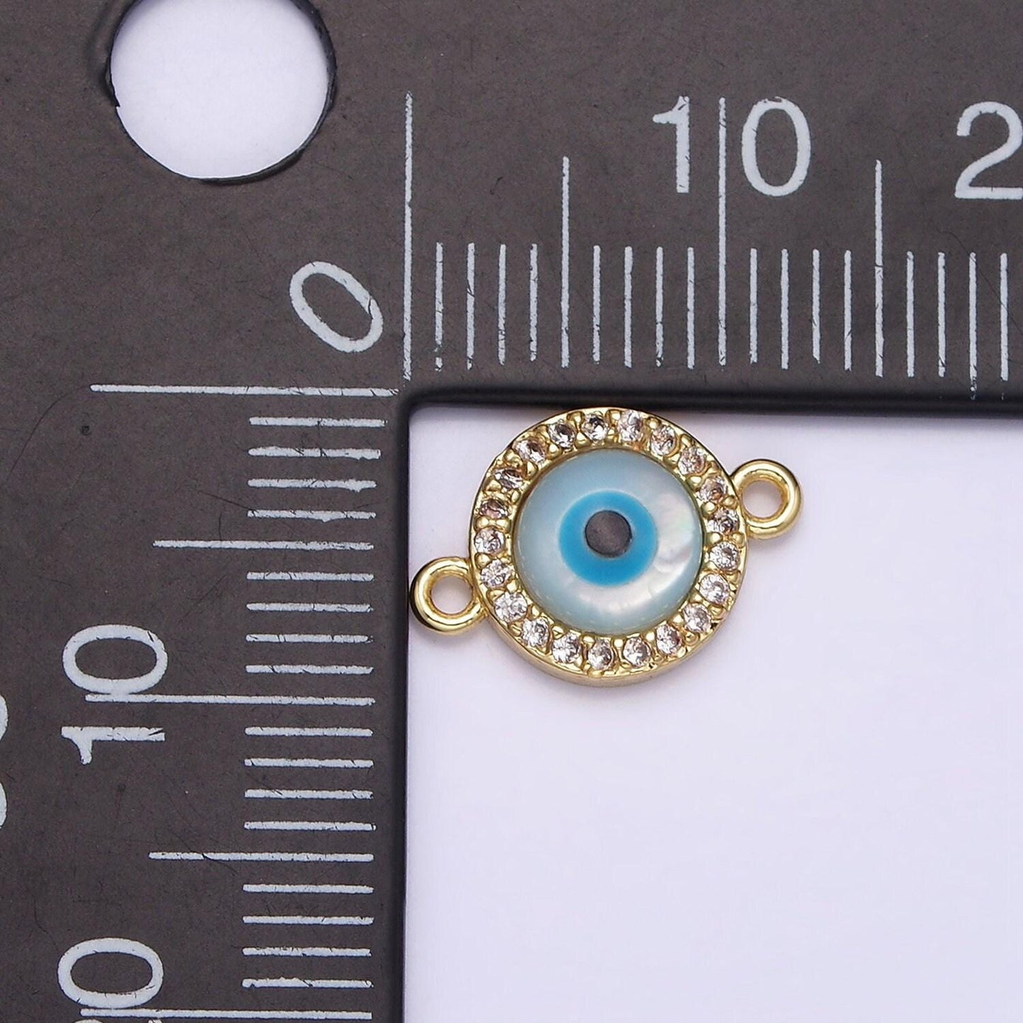 Shell pearl evil eye micro pave cz connector charm - 24k gold filled over brass charm eye of ra cubic zirconia link connector wholesale g666
