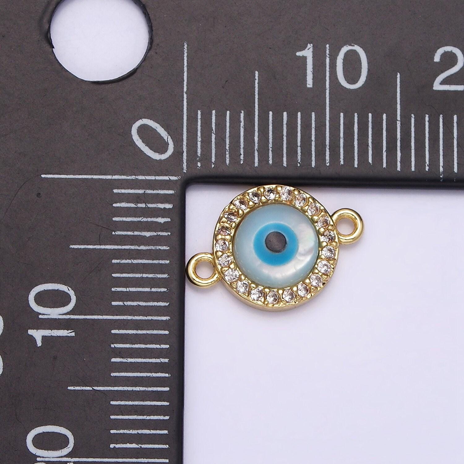 Shell pearl evil eye micro pave cz connector charm - 24k gold filled over brass charm eye of ra cubic zirconia link connector wholesale g666