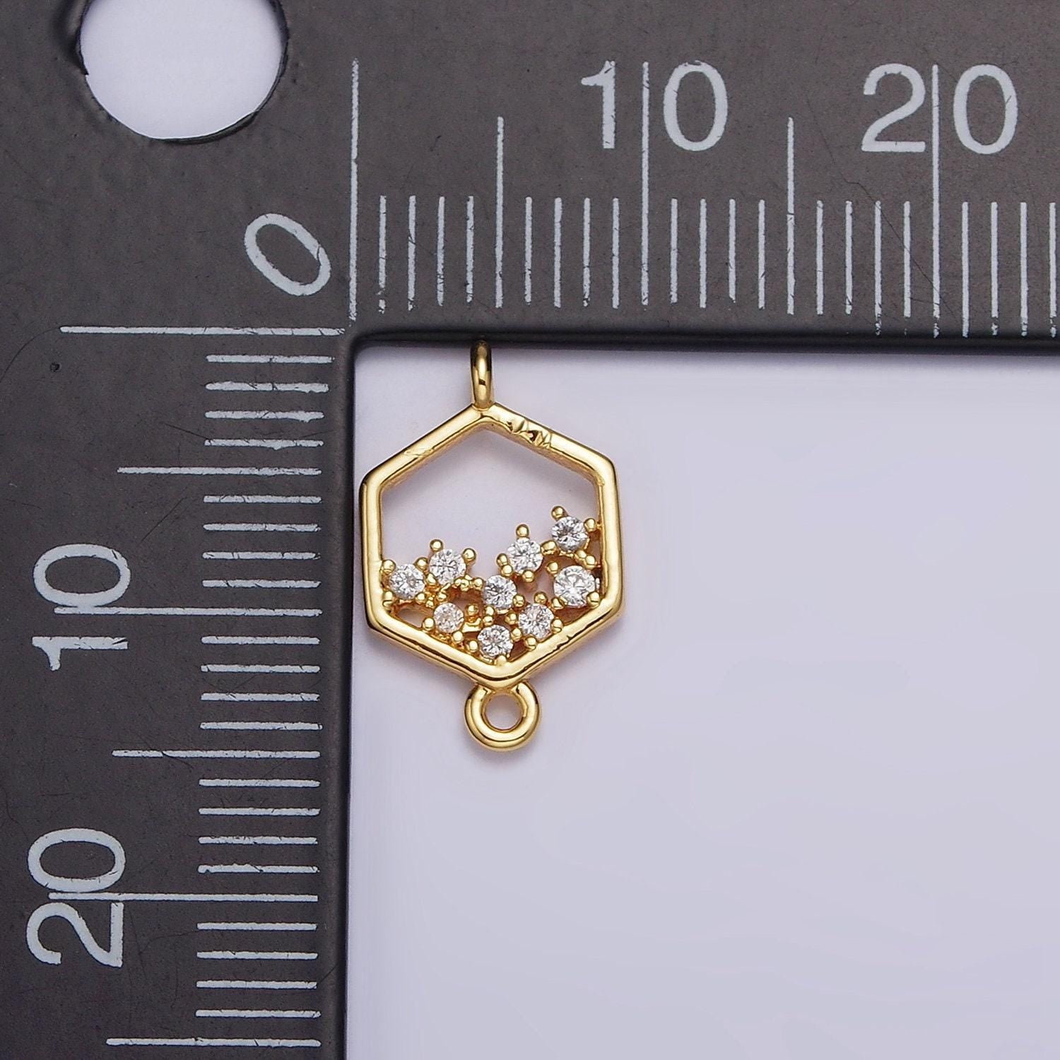 24k gold filled clear cz micro paved cz open hexagonal connector | g647
