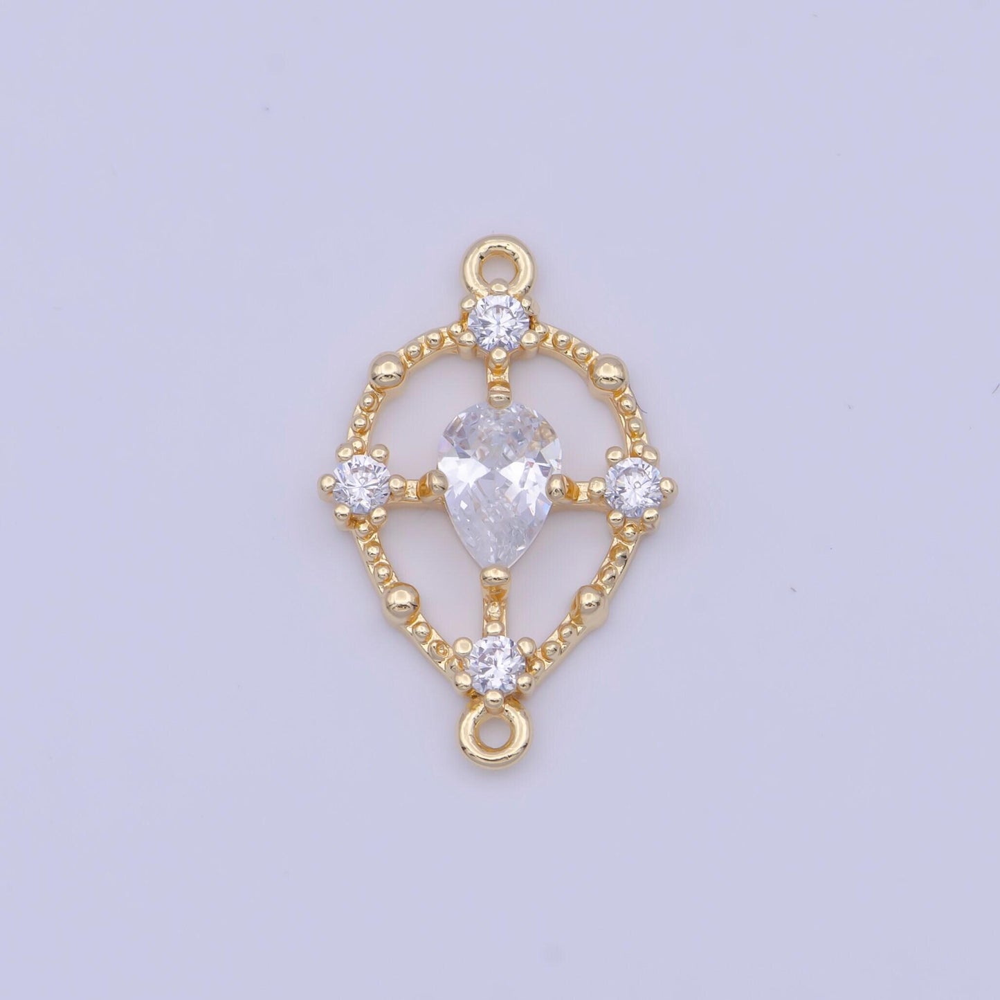 Emerald green and crystal clear tear drop charm connector gold plated micro pave cz link connector | g-564