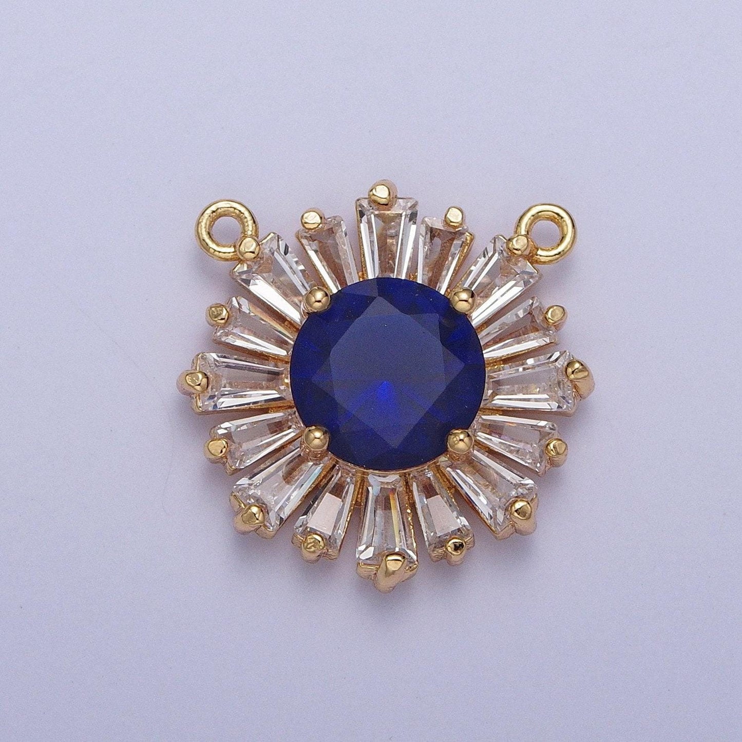 24k gold plated micro pave cubic zirconia cz crystals round sunburst baguette stones bracelet link connector | g-534~g-538