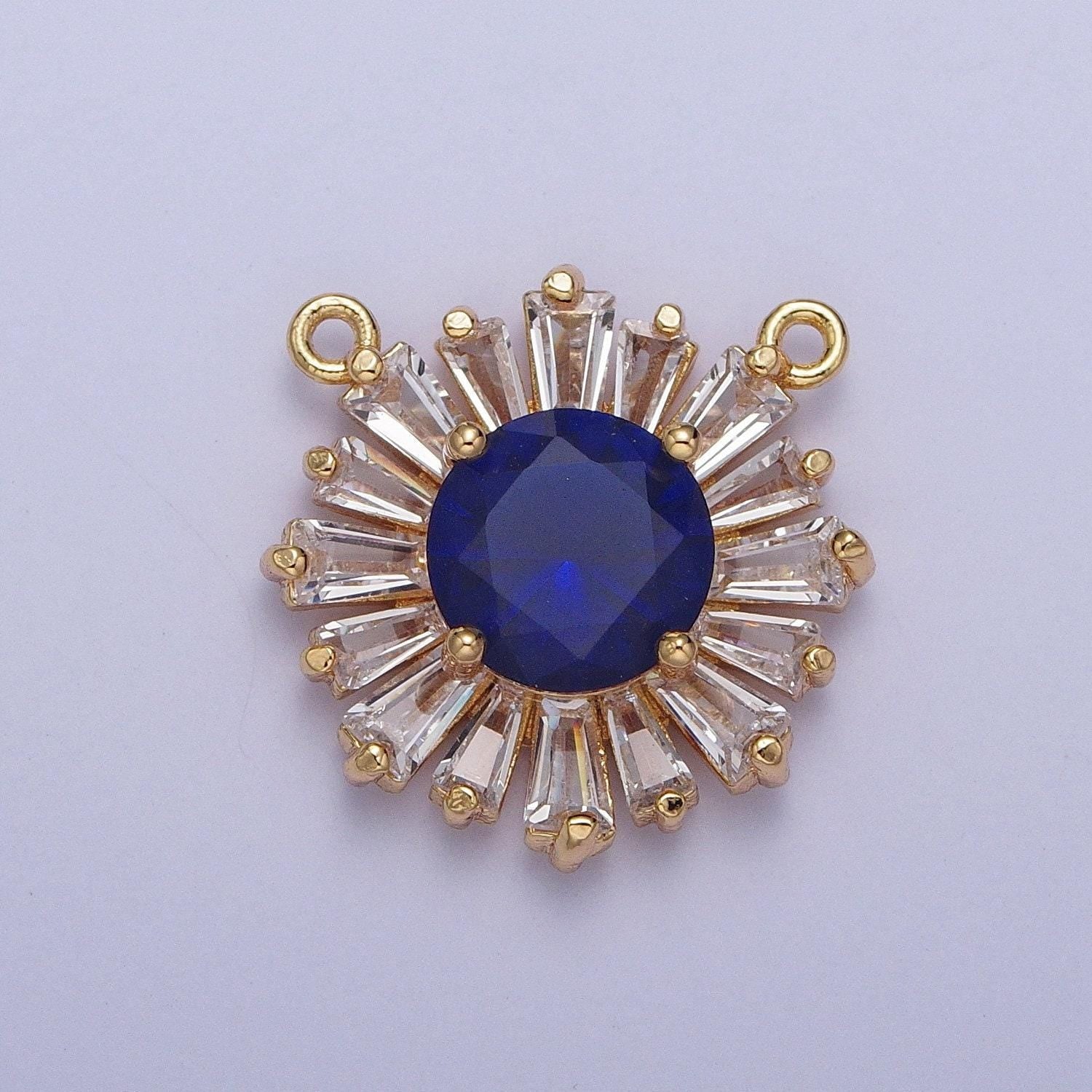 24k gold plated micro pave cubic zirconia cz crystals round sunburst baguette stones bracelet link connector | g-534~g-538