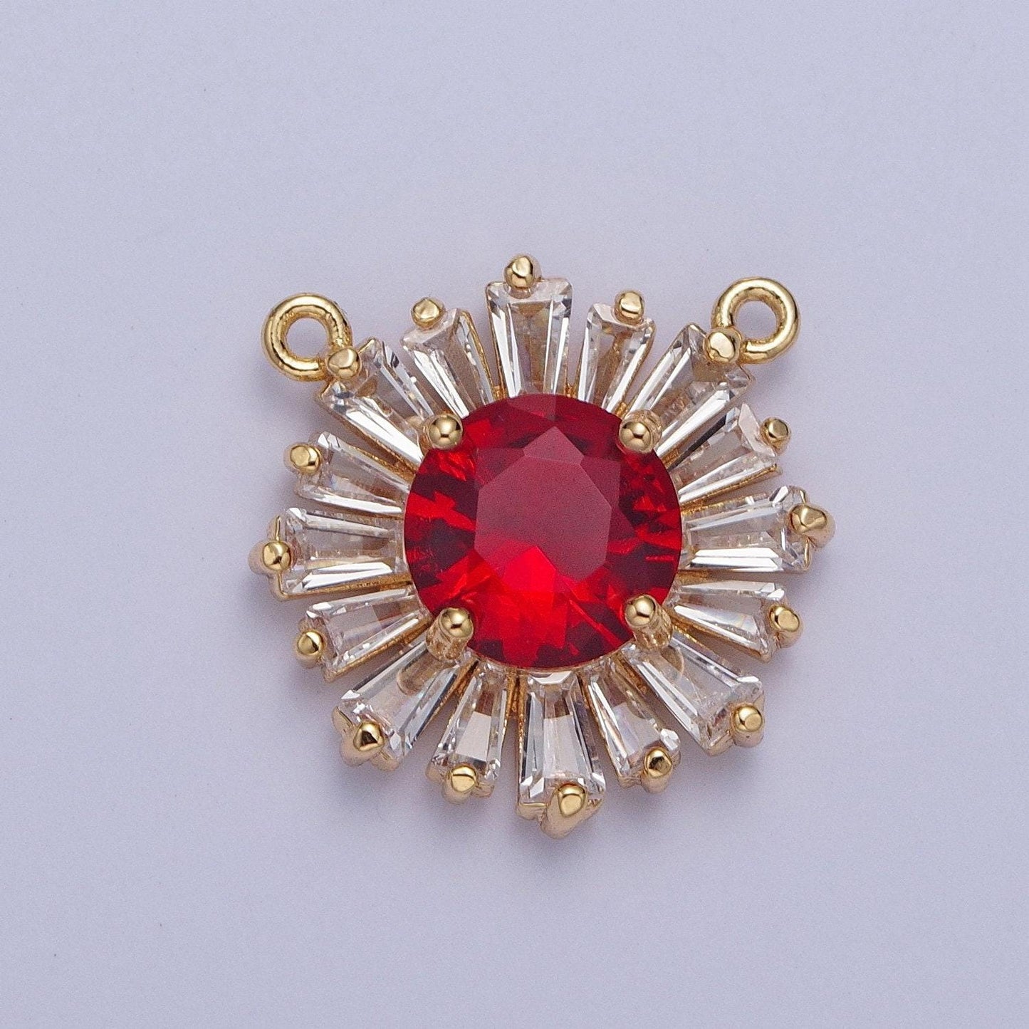 24k gold plated micro pave cubic zirconia cz crystals round sunburst baguette stones bracelet link connector | g-534~g-538