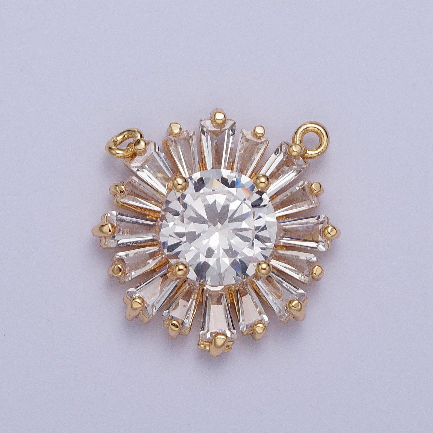 24k gold plated micro pave cubic zirconia cz crystals round sunburst baguette stones bracelet link connector | g-534~g-538