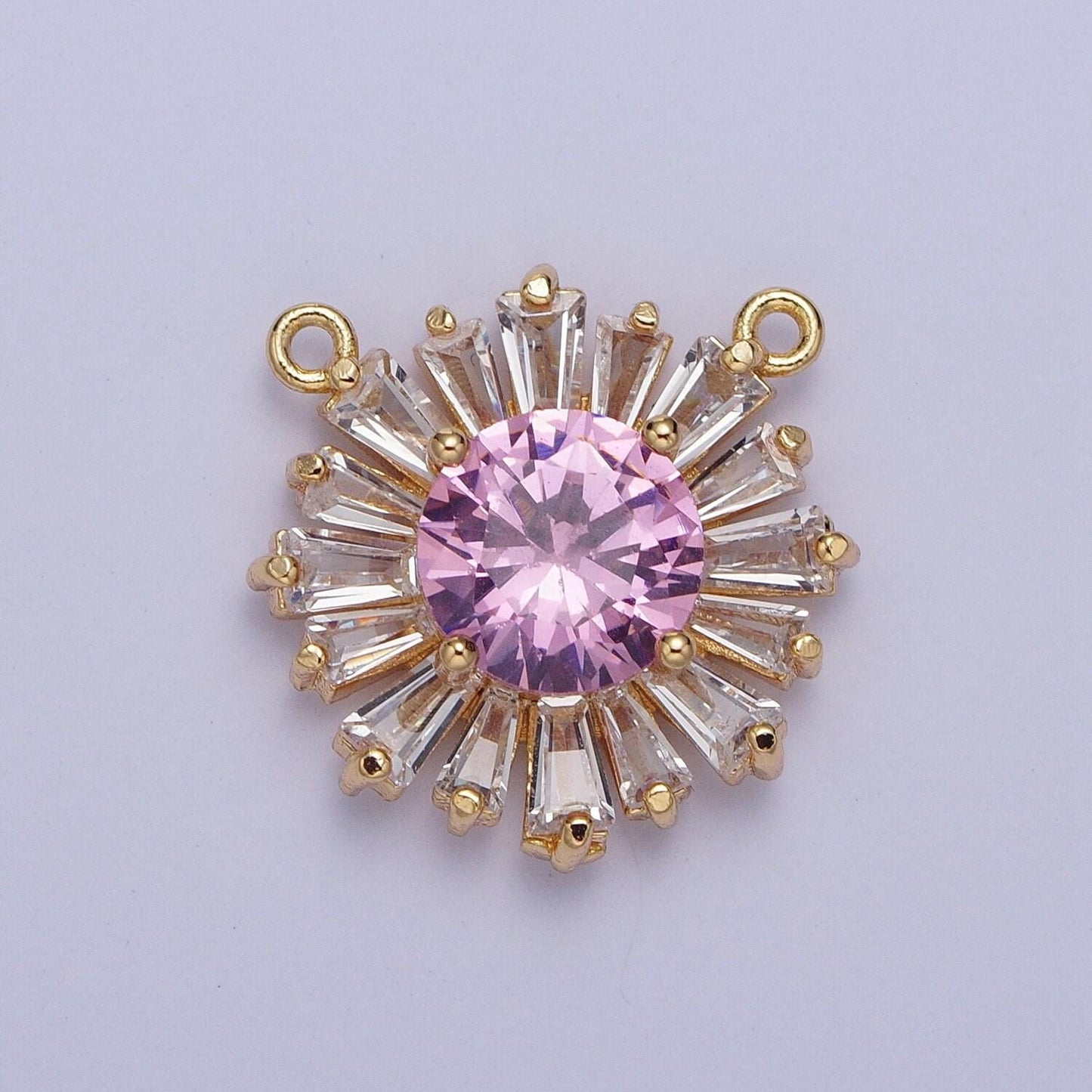 24k gold plated micro pave cubic zirconia cz crystals round sunburst baguette stones bracelet link connector | g-534~g-538