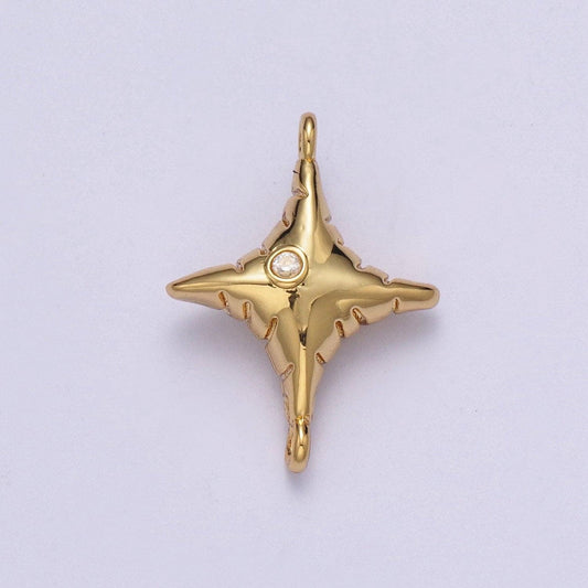 Dainty cz north star balloon charm connector, 24k gold plated micro pave cz bright polaris balloon connector for bracelet necklace | g-527