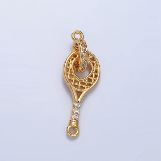 24k gold filled tennis racquet charm with cz for sport jewelry inspired necklace bracelet component | g500