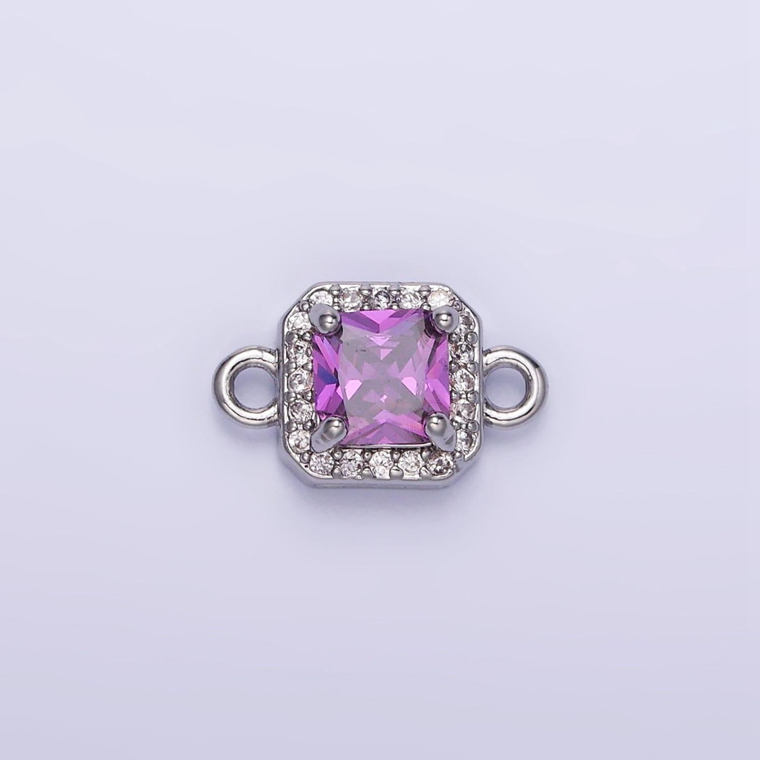 Birthstone connector, paved square cz in silver | g488--495