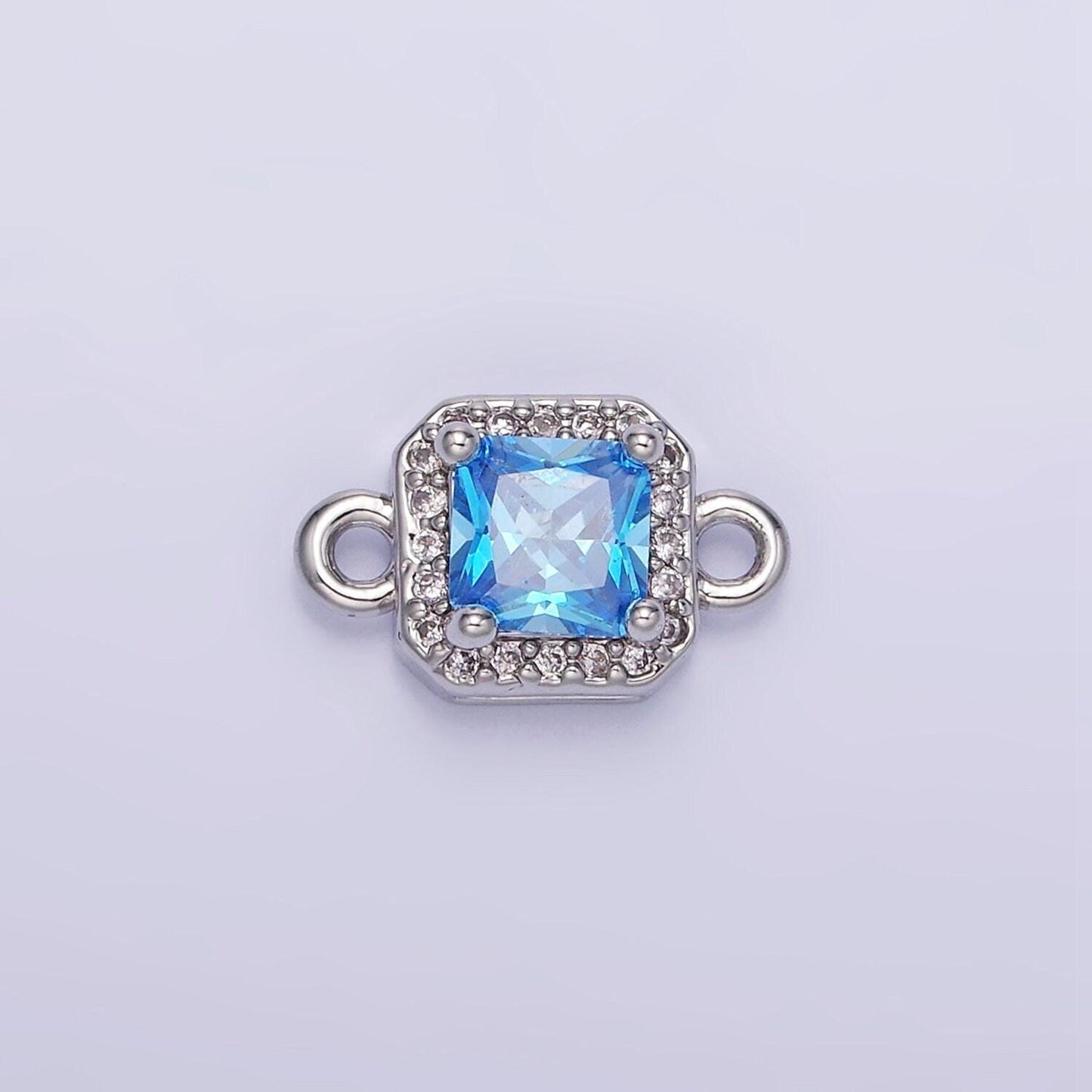 Birthstone connector, paved square cz in silver | g488--495