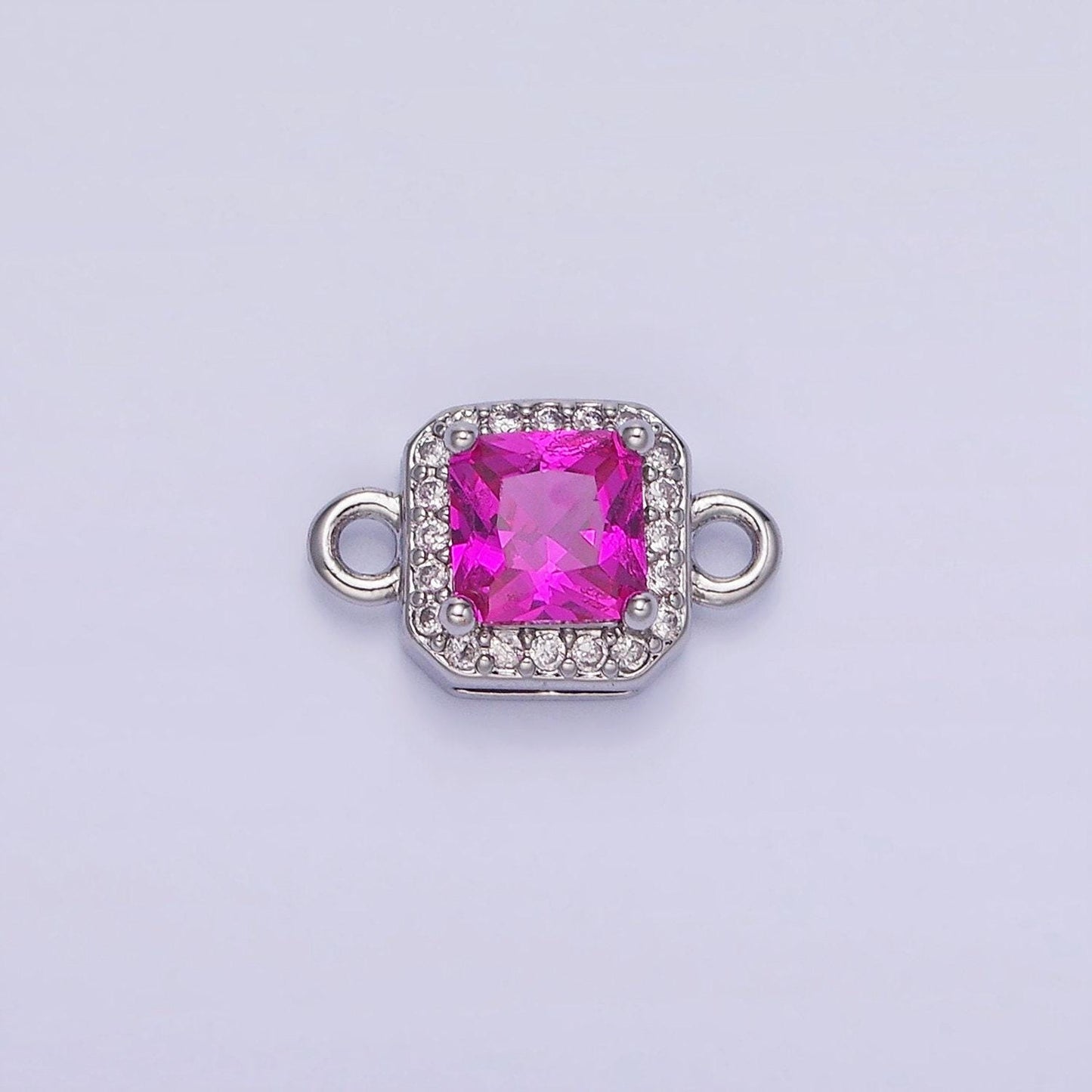 Birthstone connector, paved square cz in silver | g488--495