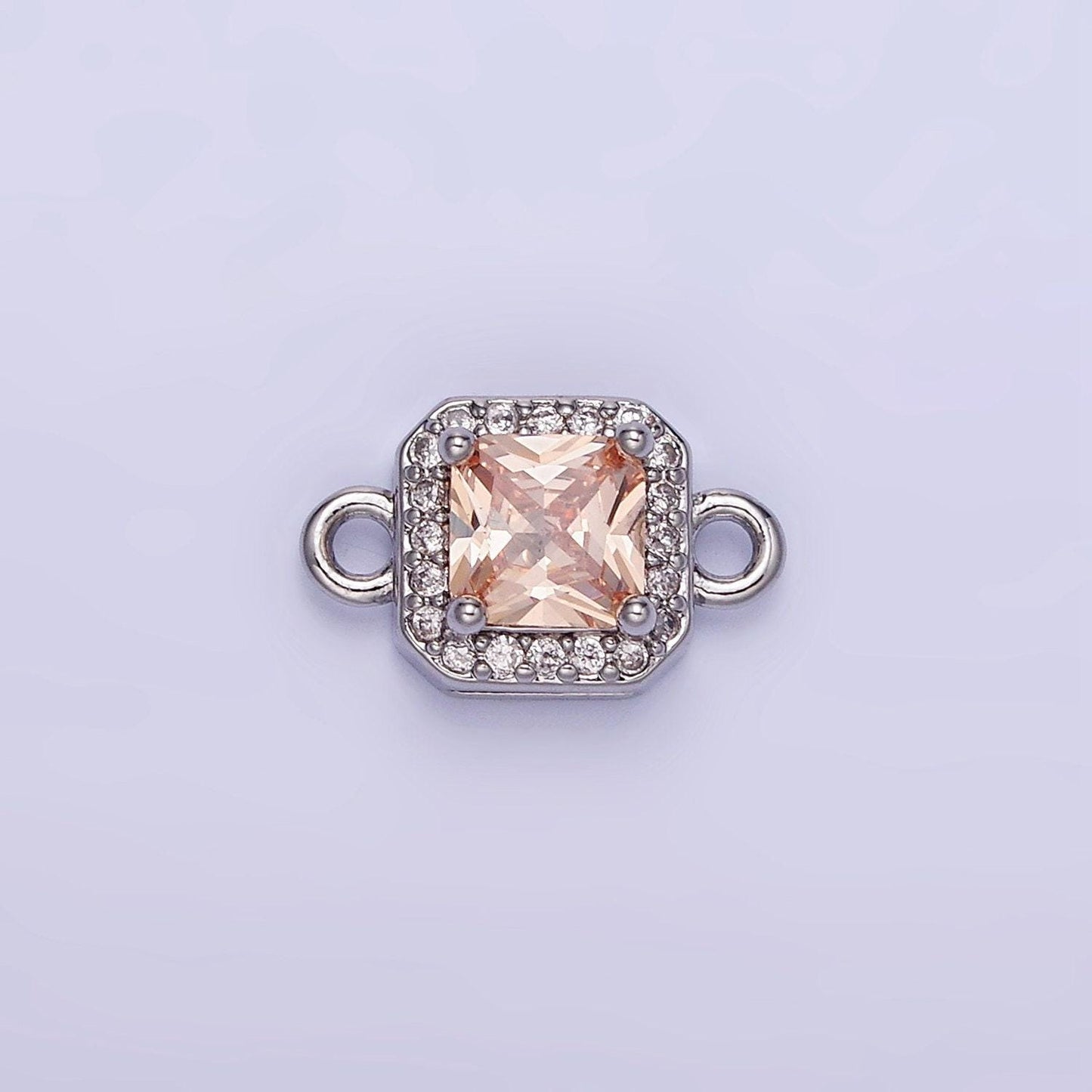 Birthstone connector, paved square cz in silver | g488--495