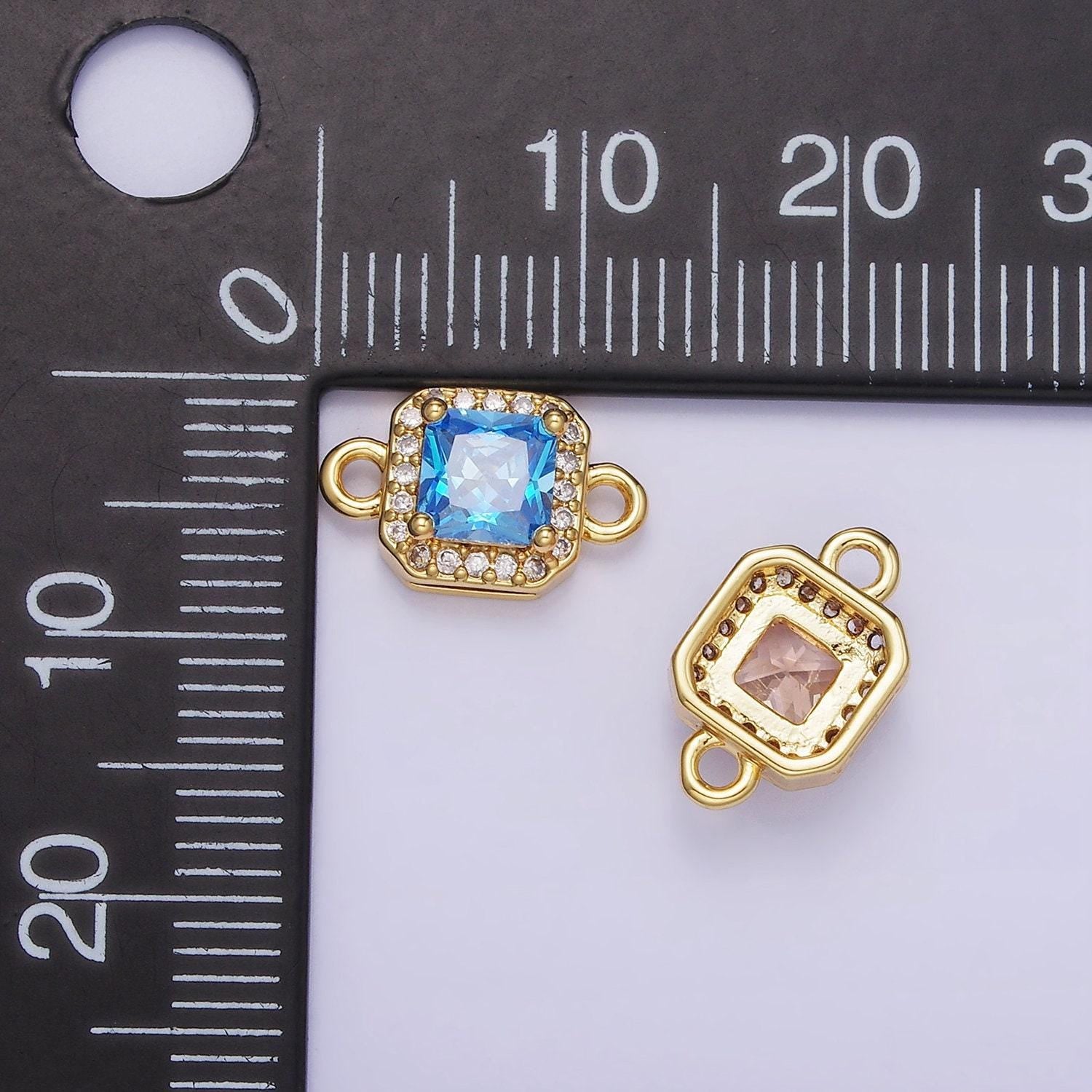 Birthstone connector, paved square cz in silver | g488--495
